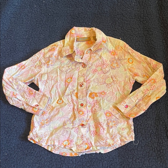 Wrangler Kids Floral Button Down Shirt - Peach and Coral - Picture 1 of 3